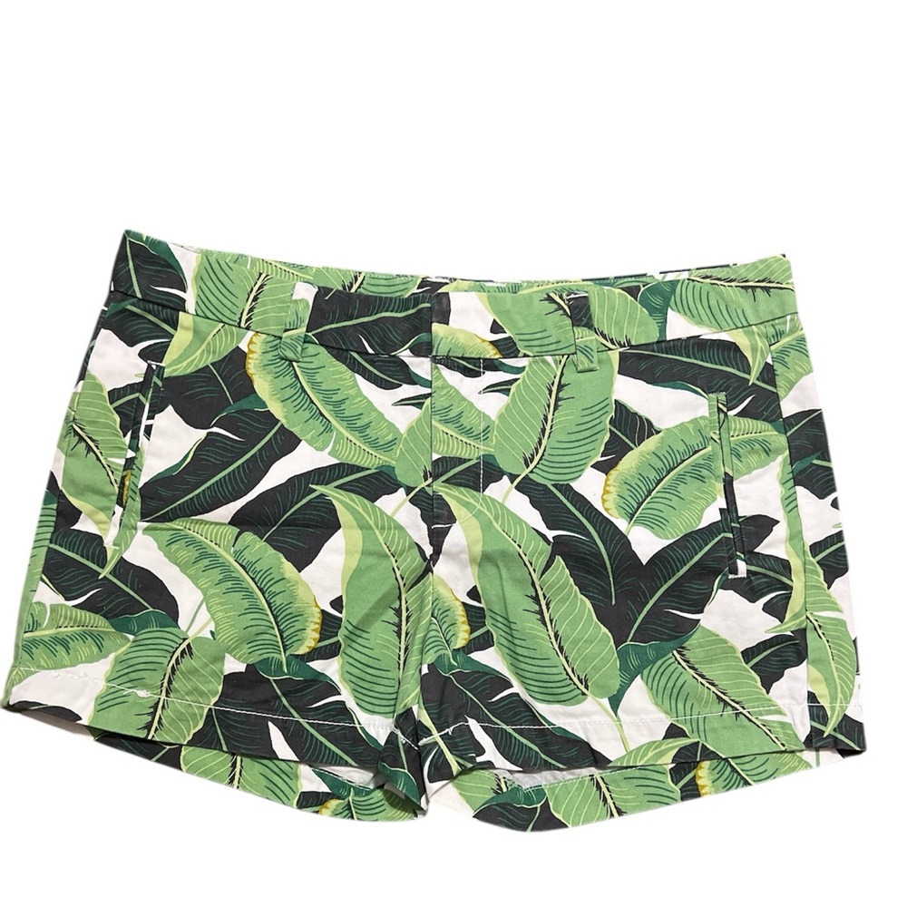 Vintage Tropical leaf design green & white 100% Cotton shorts Beach Cruise vacay